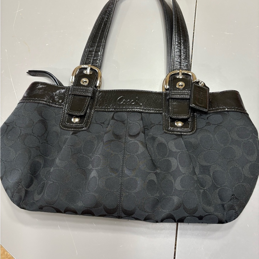 Coach Black Shoulder Bag with Leather Handles and silver  Hardware